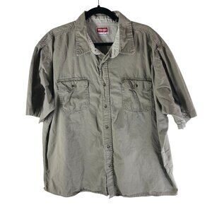 Wrangler Mens 2XL Premium Quality Twill Khaki Button Up Shirt Short Sleeve Beige